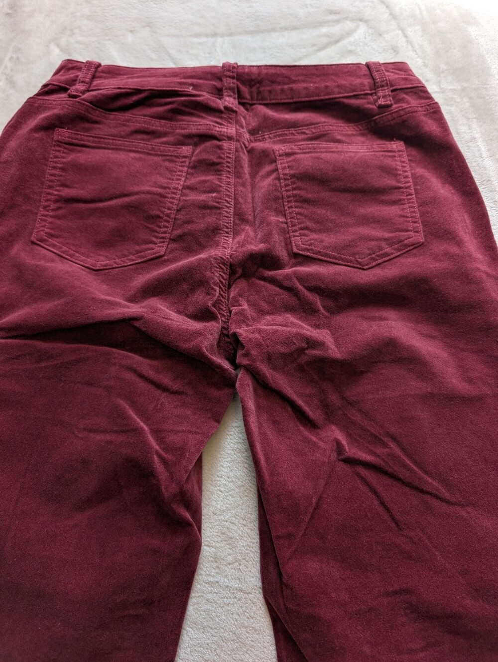Flamingals Solid Corduroy Mid Waist Straight Leg Crop Burgundy Pants NWT - Picture 8 of 11